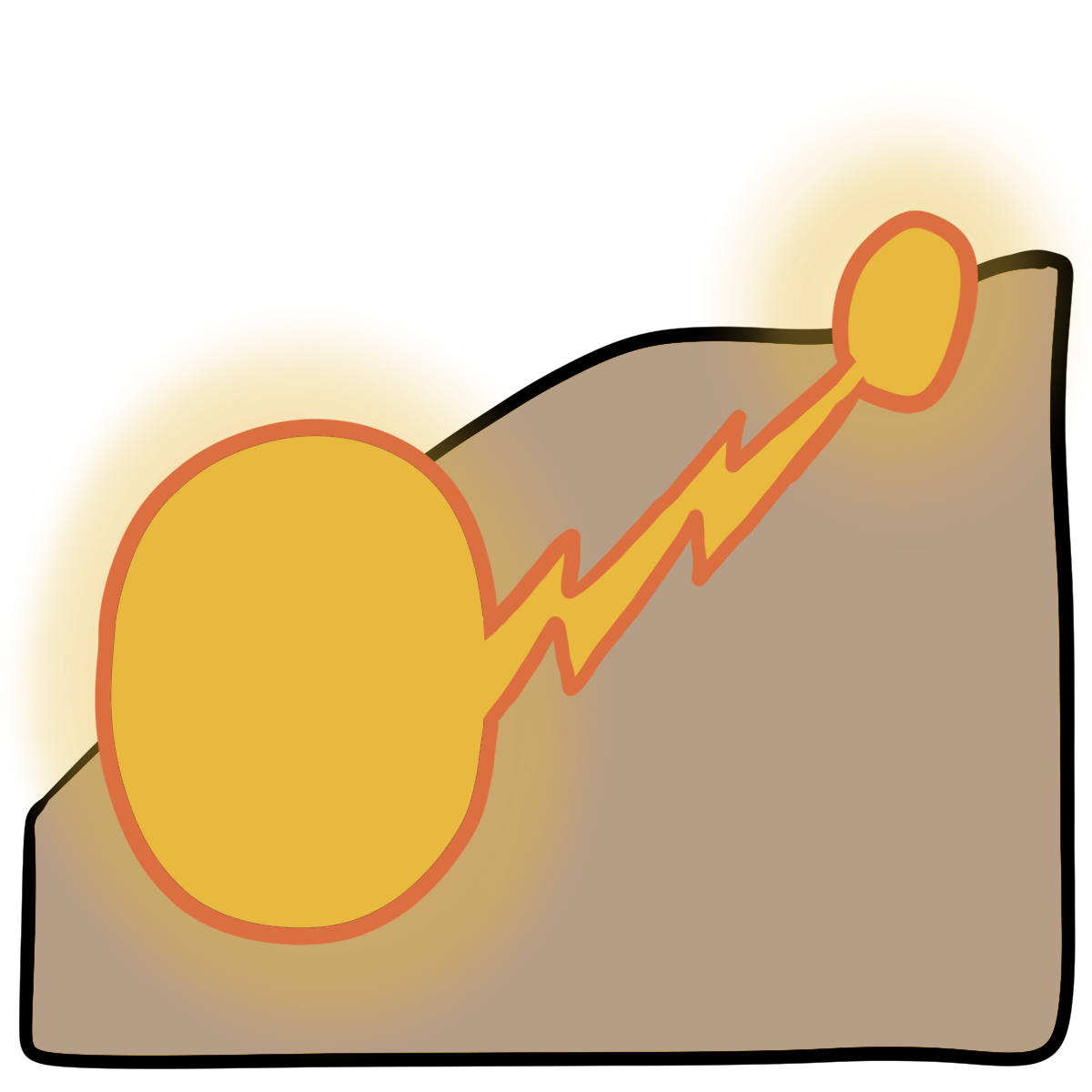 A glowing yellow oval connected by a jagged yellow line to a smaller yellow oval. Curved beige skin fills the bottom half of the background.